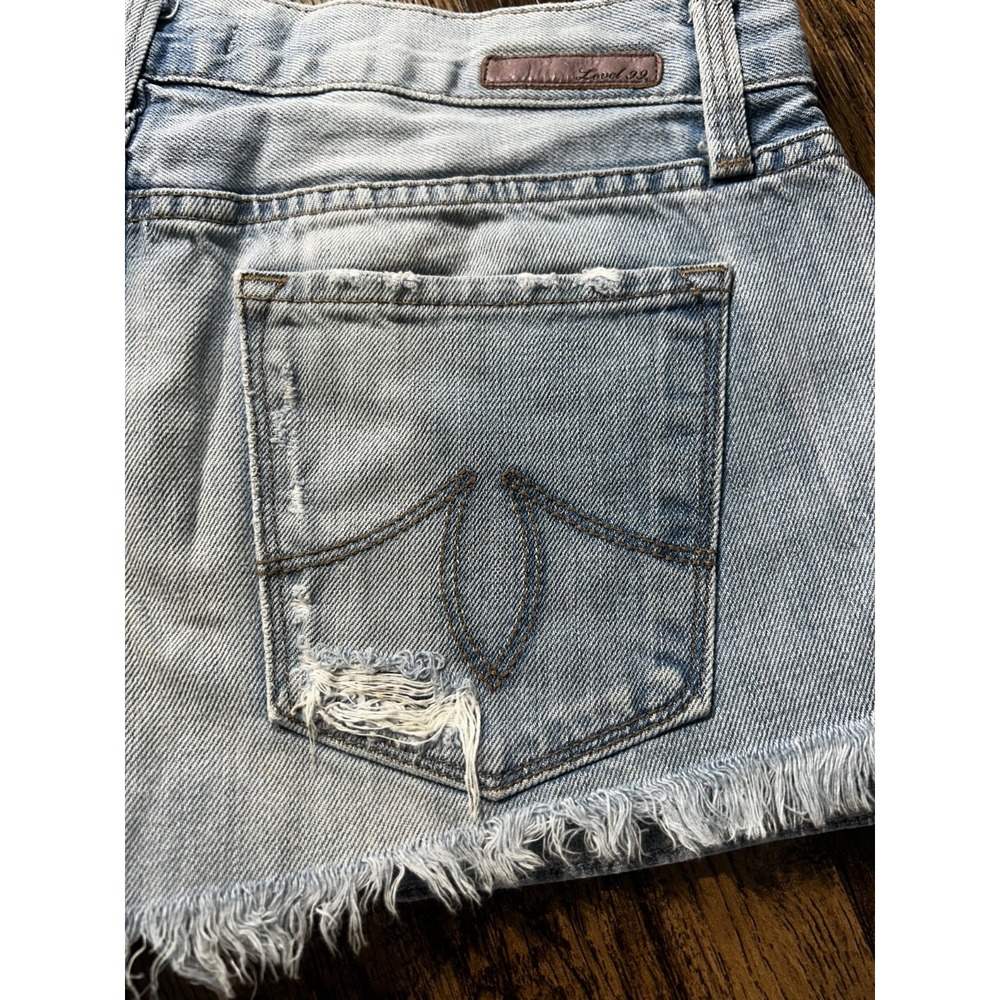 Level 99 Cut-off Jean Shorts Womens 27 Blue Denim Distressed Medium Wash Comfort - Picture 3 of 13
